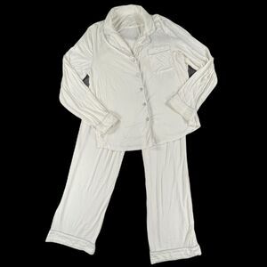 Cozy Earth Bamboo Stretch-Knit Pajama Set S Ivory Long Sleeve Oprah's Favorite